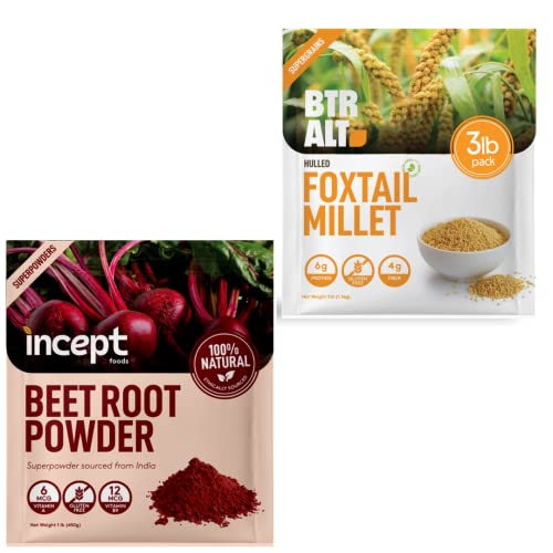 Incept 1 Lb Beet Root Powder & 1 Lb Foxtail Millet, Superfood For Healthy Heart, Vegan Quick Breakfast, Gluten-Free And Non- Gmo #TOP23