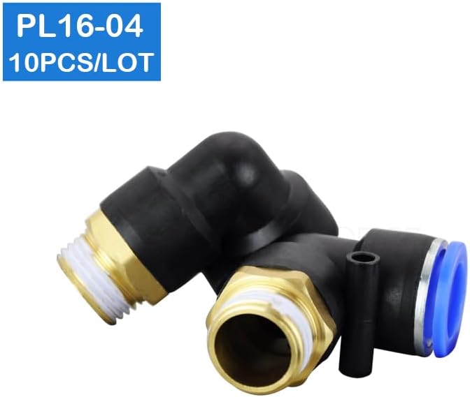 10Pcs PL16-04 Pneumatic Elbow Fittings, 1/2" BSPT Male Thread to 16mm OD Hose Connectors, Industrial L-Shaped Push In Tube Jointers