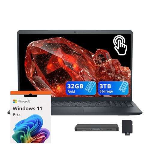 Image of Dell Inspiron 15.6 inch FHD Touchscreen Laptop, AMD Ryzen 5 7530U, 32GB RAM, 3TB Storage(2TB SSD+1TB Docking Station Set), AMD Radeon Graphics, Wi-Fi 5, Numeric Keypad, Win 11 Pro, Black