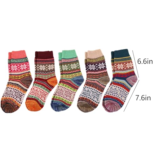 Women Wool Socks 5 Pair,Winter Warm Snowflake Sock,Warm Winter Socks,Soft Cotton Wool,Fuzzy Sock Gifts for Women Men,One Size2