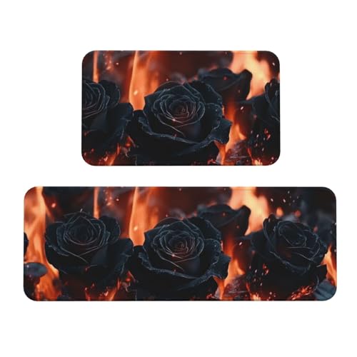 Cómodos tapetes de pie para cocina acolchados con elegante estampado de rosas 2