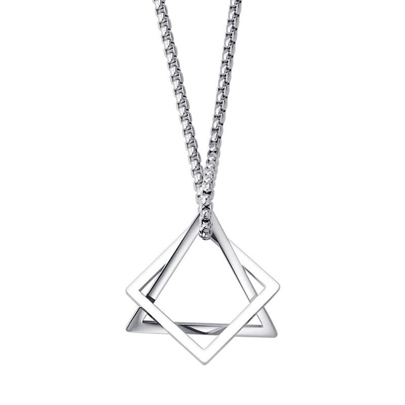 MEENAZ Anti Tarnish Silver Chain for Man | Stainless Steel Geometric Triangle Pendant for men Locket | Anti Rust Waterproof Neck Chains Long | Stylish Jewellery Gift for Boys Husband Boyfriend -7