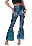 Women Halloween Flared Mermaid Sexy Tight Pants Fish Scales Party Shiny Leggings Multi-Color XL