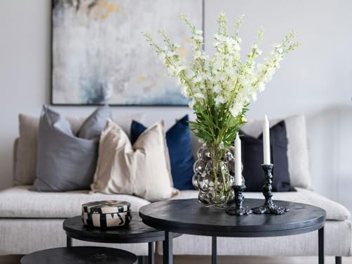5pcs White Delphinium Artificial Flowers, 33" Silk Larkspur Faux Flower with Long Stem Fake Bouquet for Tall Floor Vase Kitchen Home Indoor Hyacinth Floral Plant Centerpiece Decor