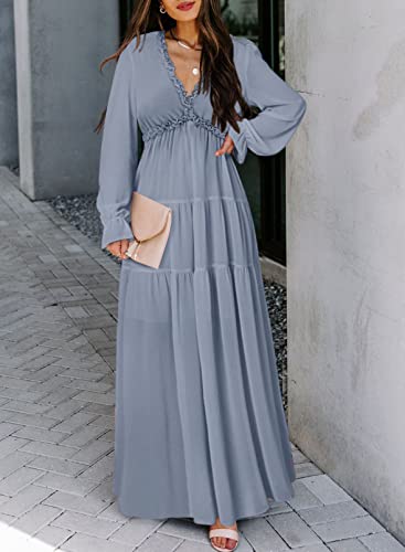 Image of BLENCOT Womens Casual Boho Floral Printed V Neck Long Sleeve Long Maxi Dress Spring Summer Dresses