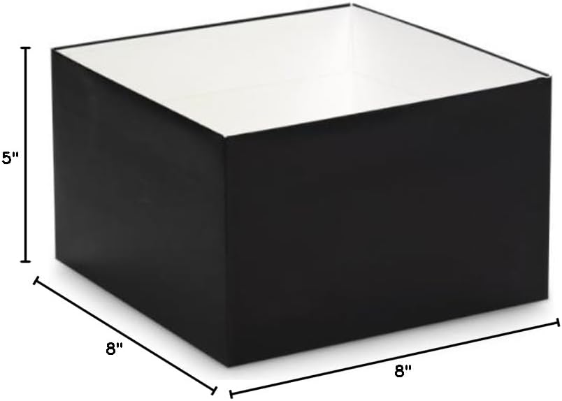 Pack of 25, Solid 8 x 8 x 5" Matte Black Gift & Gourmet Box Bases to Use Food Safe Barrier Like Food Grade Tissue or Cello for Food Packagings(Lids Sold Separately)