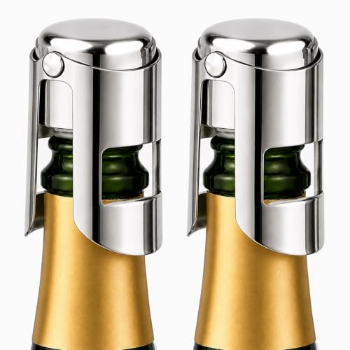 Vriyul 2 Pack Champagne Stoppers, Stainless Steel Sparkling Wine Sealer