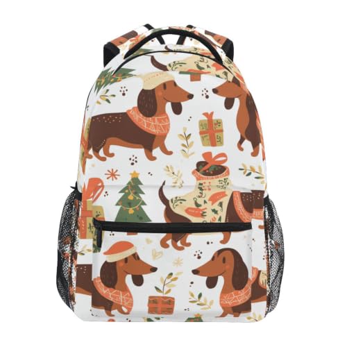 Sacs cartable à dos blanc Noël chiens avec bandoulière pour voyage scolaire