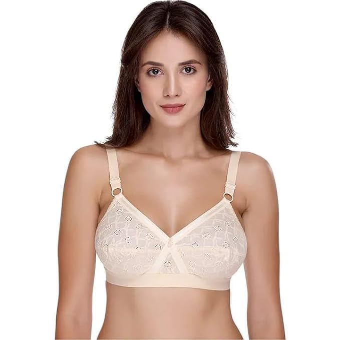 juliet Priyanka Women’s Full Coverage Lace Bra Non Padded Cotton Blend Support Bra Adjustable Straps Everyday Comfort Lingerie (White) 36D-picture-0