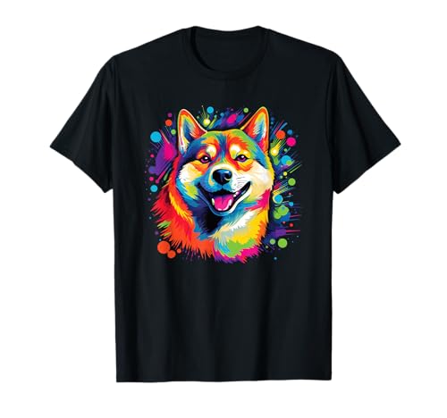 Wasserfarben Farbenfroher Shiba Inu Hunde T-Shirt