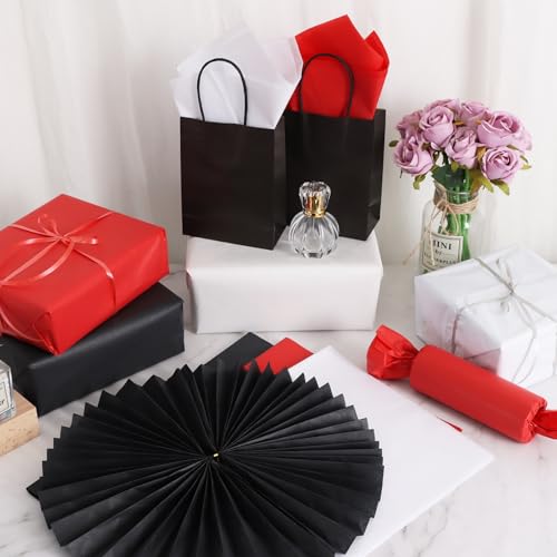 Image of BEISHIDA 90 Sheets Red Black White Tissue Paper Bulk, Halloween Wrapping Tissue Paper for Gift Bags, 14 x 20 Inch Gift Wrap for Halloween Graduation Birthday DIY Crafts Holiday Flowers