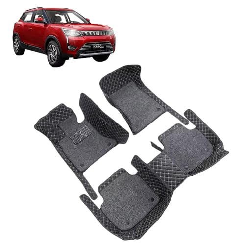 Image of Auto Hub 7D Car Floor Mats Compatible with Mahindra XUV 300, Leatherette, 100% Waterproof & Washable, XUV 300 Car 7D Floor Mat, Black
