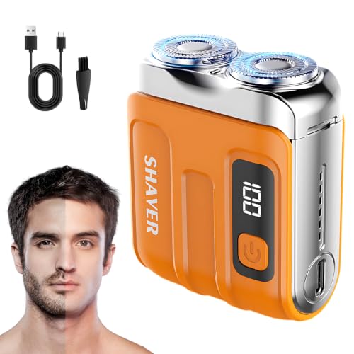 Portable Mini Mens Electric Shaver, 2026 New Travel Shaver, Compact Dual Head Shaver for Home Use, Rechargeable Wet Dry Shaver for Men，Yellow