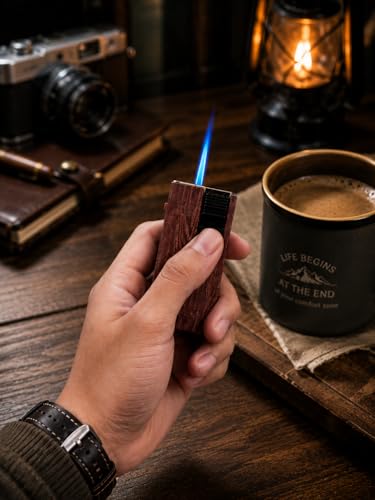 Image of Refillable Butane Cigarette Lighter with Premium Wood Texture Design Pocket Gas Lighter