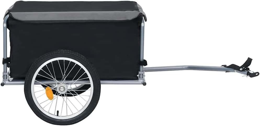 Bike Trailer Black and Gray, Steel Frame Bicycle Cargo Hauler, 143.3 lb Capacity, Weatherproof Polyester, Quick Release Tires for Commutes, Long-Distance Tours