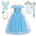 Lito Angels Vestito da Principessa Elsa con Strascico di Fiocchi Neve e Accessori, Costume Regno di Ghiaccio per Bambina, Taglia 4-5 Anni Stile B