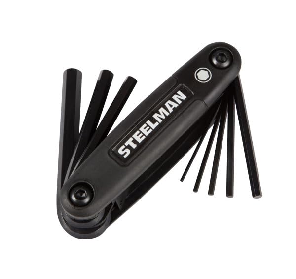 Image of Steelman Portable Folding Hex Key Wrench Metric Multi-Tool, Set Includes 1.5, 2, 2.5, 3, 4, 5, 6, and 8mm Sizes, Chamfered Ends, Steel, Corrosion-Resistant Black Oxide Coating (Case of 6)