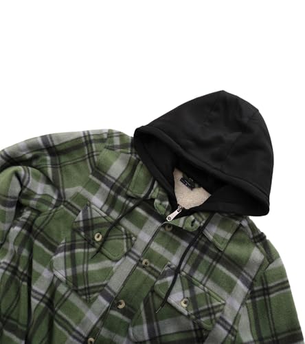 Image of LeeHanTon Mens Heavyweight Hoodies Casual Zip Up Plaid Flannel Shirt Jackets Winter Thick Berber Lined Fleece Coat
