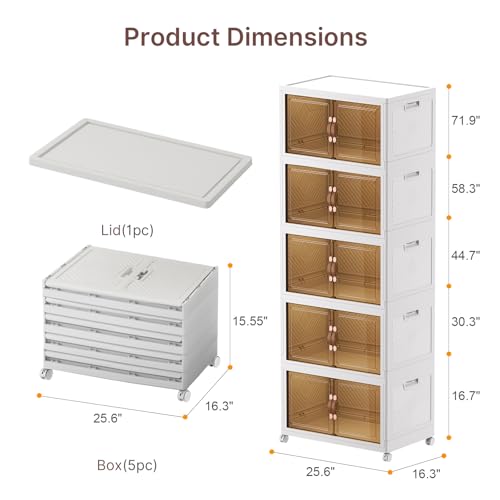 Image of UAMFURI Stackable Storage Bins with Lids, 600QT Lockable Storage Cabinet | Folding Storage Box with Doors and Wheels, Collapsible Plastic Drawers for Home, Garage, Office