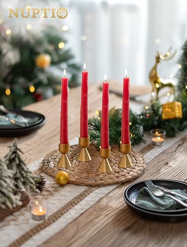 NUPTIO Gold Candlestick Holder Bulk: Set of 12 Brass Taper Candle Stick Holders - Small Aluminium Candleholder for Thanksgiving Birthday Christmas Decor