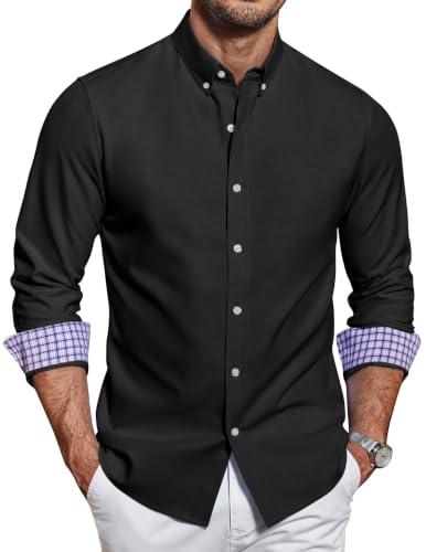 Image of COOFANDY Men's Long Sleeve Shirts Oxford Button Down Shirt Regular Fit Smart Casual Shirts Black 3XL