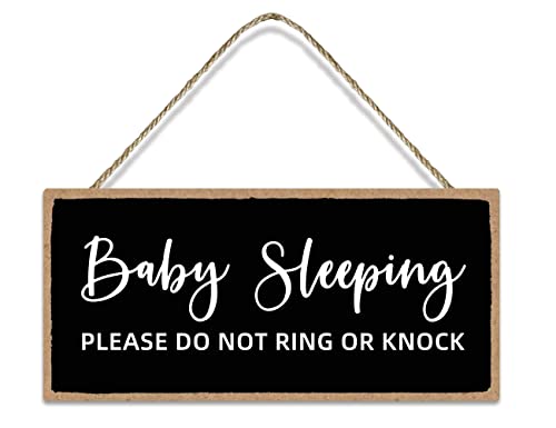 Image of Electronics Baby Sleeping Please Do Not Ring Doorbell Vintage Wooden Sign, Funny Black Farmhouse Hanging Wall Art Plaque Don't Disturb Sign for Home, Bedroom, Children's Room Decor, 5 x 10 inch