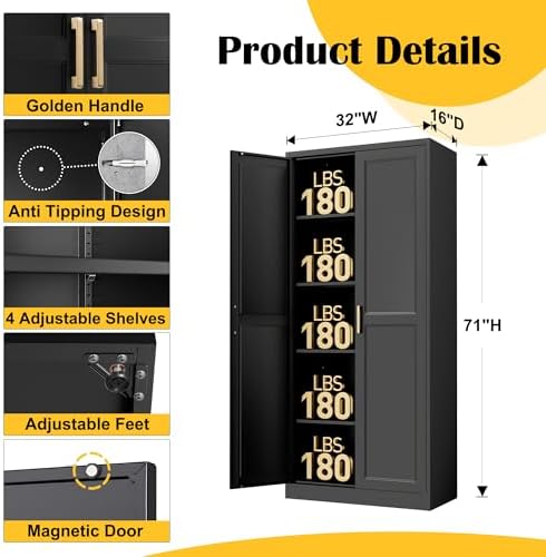 Steeloong 71"Metal Pantry Storage Cabinet with Doors & 4 Adjustable Shelves - 2
