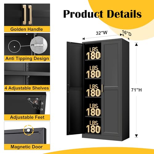 image for SteeLoong Kitchen Pantry Cabinet,71”Black Metal Pantry Storage Cabin