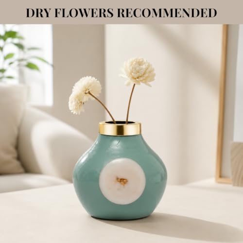 Image of Urban Born Decorative Vase Flower for Living Room & Dining Table | Ceramic Decorative Vases for Home Decor | Stylish Home Decor Vases | Aqua (15 X 15 X 15 CM)