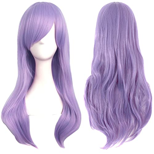 Colorfulpanda Charming Long Curly Wavy Full Hair Wig Light Purple Cosplay Costume Wigs for Women Harajuku Anime Style Halloween Party or Daily Use