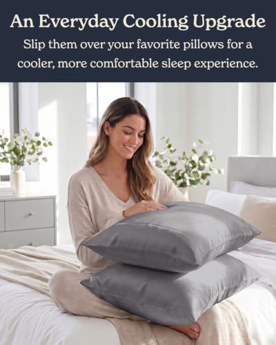 Image of Beckham Hotel Collection Cooling Pillowcases for Hot Sleepers, Standard /Queen Size Set of 2, Cool Touch Pillow Cases, Envelope Closure, Silky Soft, Breathable, Dark Gray