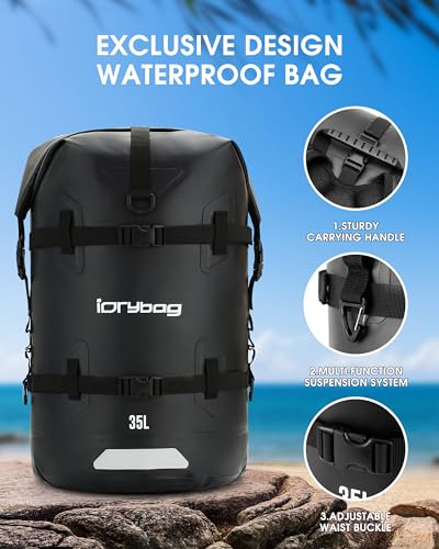 IDRYBAG Mochila Impermeable para Viajes, Kayak, Bote, Natación, Paddle Boarding Flotante - Bolsa Seca Sumergible 35L miniatura 3
