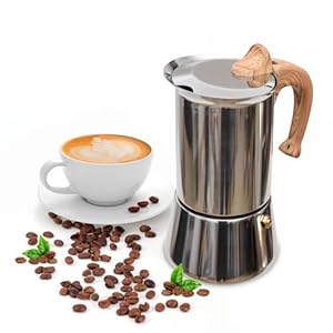 JingleChoo Induction Moka Pot, Stainless Steel, Stovetop Espresso Coffee Maker, 4 Cup/200ml/7.0oz, Easy to Use and Clean, Camping Home Use | for Mocha Cappuccinos, Lattes