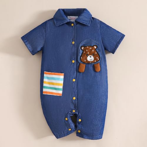 Image of Hopscotch Baby Boys Solid Print Short Sleeves Navy Rompers