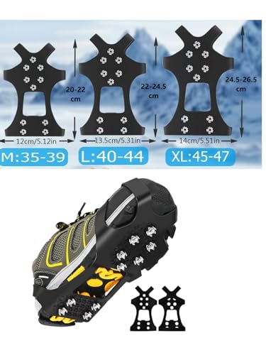 Spikes für Schuhe Winter,10 Stahlzähnen Schuhspikes zum Überziehen Antirutsch Schneeketten für Schuhe, Spikes Schuhe gegen Glatteis Steigeisen für Wanderschuhe Outdoor Laufen Wandern (Silber, L)