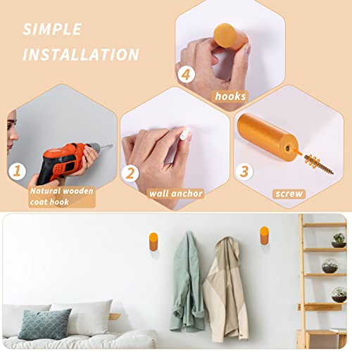 Agitatesand Wood Wall Hooks, 4 Pack Golden Coat Hooks Wall Mounted Rustic Wooden Hooks Heavy Duty Robe Hook Hat Rack | Hooks For Hanging Bathroom Towels Clothes Hanger #TOP2
