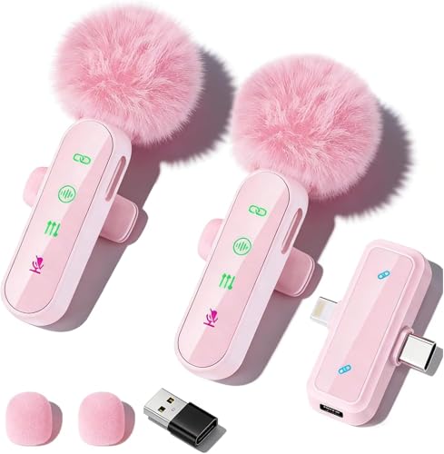 Bayanbulu Kabelloses Lavalier-Mikrofon für iPhone iPad Android-Handy Mini-Mikrofon für Videoaufnahmen TikTok Vlog YouTube Rauschunterdrückung Plug-Play Clip on Microphone (Rosa)