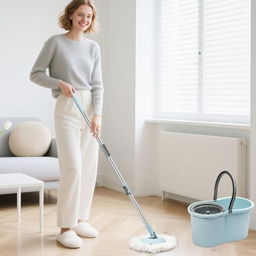 Spin Mop and Bucket with Wringer Set, 360° Spinning Mop Bucket System with 3 Microfiber Mop Replacement Heads and 50" Stainless Steel Adjustable Handle for Floor Cleaning - Image 3