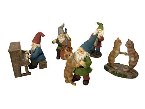 Glitzglam Happy Miniature Gnomes And Cats Dancing Celebration! - 6-Piece Musical Garden Gnome Set For The Miniature Fairy Garden #TOP2