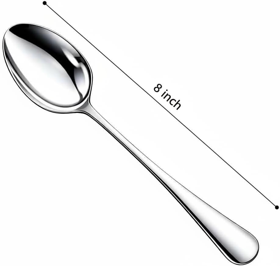 NICE KITCHEN 16 Pieces Heavy Duty Dinner Spoons Set, 8" Food-Grade Flatware Set,Mirror Polished, Ergonomic,Dishwasher Safe for Home, Kitchen, Restaurant