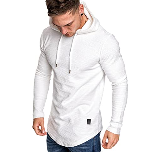 Sweat à capuche uni et épuré pour homme blanc taille M vêtement chaud hip hop