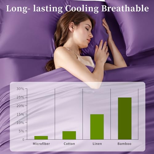 Shilucheng 100% Viscose Derived from Bamboo Queen Size 4pcs Ultra Cooling & Silky Soft Bed Sheets, 16" Deep Pocket, Perfect for Hot Sleepers, Hotel Bedding Sheets (Purple)