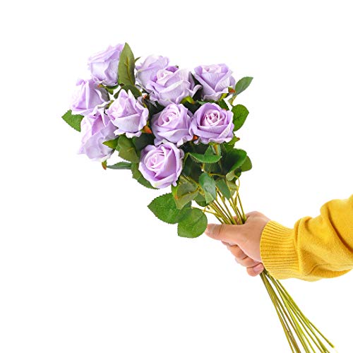 Cn-Knight, rosa artificiale con stelo lungo 50,8 cm, rosa artificiale vellutata per matrimonio, bouquet da sposa, decorazione per la casa, centrotavola per inaugurazione della casa, viola chiaro