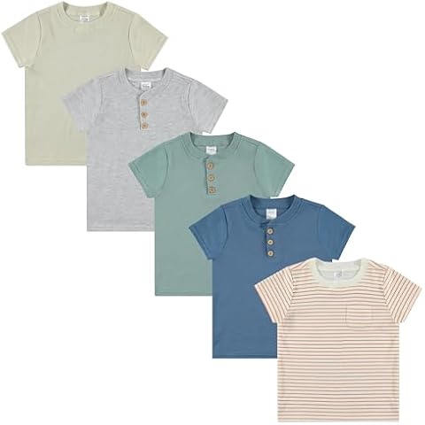Cudlie 5-Pack Toddler/Baby Boy Short Sleeve Shirts - Premium Quality T-Shirt Tops for Lightweight Comfort and Style.Multipack Infants and Childrens Essentials. Cover