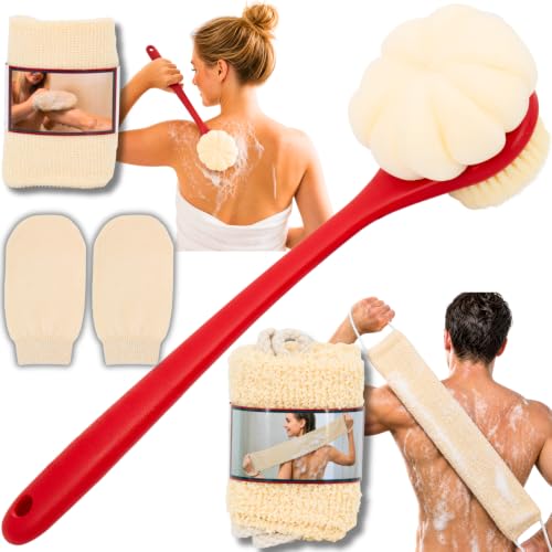 Back Scrubber for Shower, 4-in-1 Exfoliating Body Scrubber Complete Set