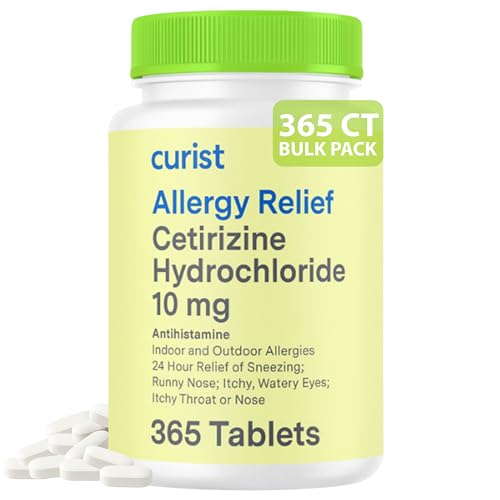 Curist Cetirizine Hydrochloride 10mg Tablet (365 Count) Effective Allergy Medicine with 24 Hour Relief of Runny Nose, Sneezing Relief, Itchy Throat Relief, & Runny Eyes - Antihistamines for Adults
