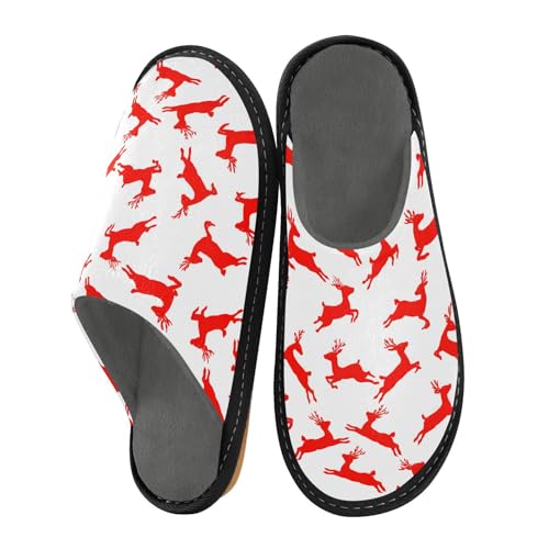 Slippers for Women Red Deer Silhouette Pattern Soft Winter Warm Shoes Indoor Outdoor Non-Slip House Travel Slippers