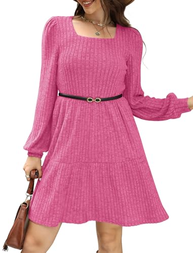 Image of Sampeel Womens Square Neck Long Sleeve Fall Dresses Casual Babydoll Sweater Dress