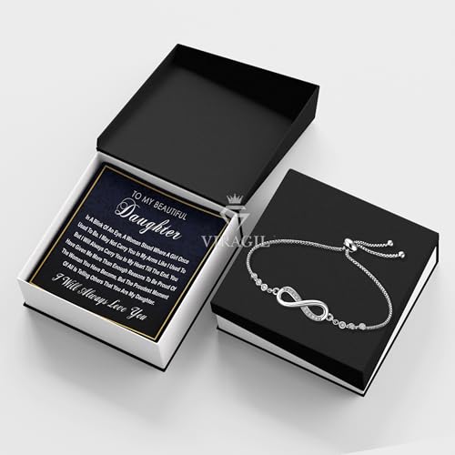 Image of To My Daughter Bracelet From Mom And Dad With Heartfelt Message & Elegant Box, Valentines Gifts For Daughter, Jewelry Gift For Daughter From Mother and Father On Birthday, Graduation