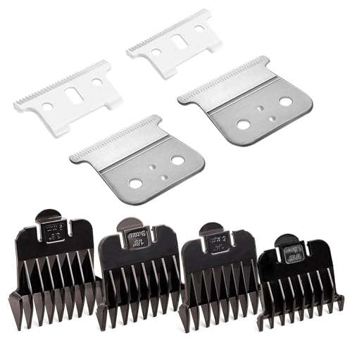 2 Pcak Professional Barber-Grade T-Blade Replacement Compatible with Andis T-Outliner，Barber-Approved T Clipper & Trimmer Blades#04710/04521，Precision Sharp，Zero-Gap Fit (Ceramic T/Sliver+4 Guards)